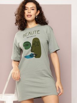 DILLINGER - Womens Oversized Short Sleeves Printed T-shirt Dress - Grey