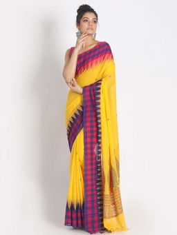 Beatitude - Yellow Handwoven Cotton Jamdani Saree without Blouse
