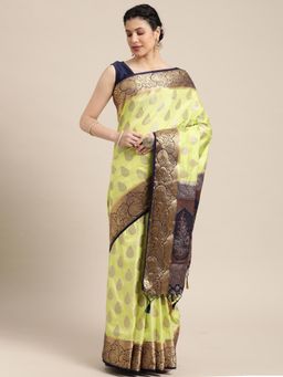 Mimosa - Women's Kanjivaram Art Silk Green Saree with Unstitched Blouse