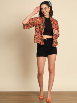 Trend Arrest - Orange Floral Printed Shrug