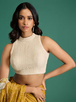 Gajra Gang - Desert Rani Off White Crochet Stitched Blouse