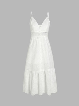 Cider - White Solid Boho V-Neck Ruffle Maxi Dress