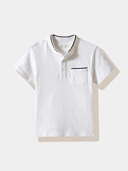 R&B - White Textured Half Sleeves T-Shirt