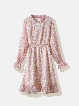R&B - White Floral Full Sleeves Dress