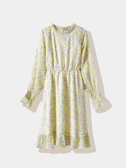 R&B - White Floral Full Sleeves Dress