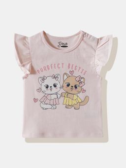 R&B - Pink Graphic Ruffled Sleeves T-Shirt