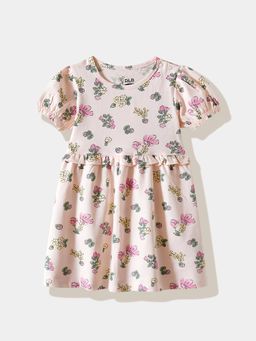 R&B - Pink Floral Puff Sleeves Dress