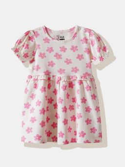 R&B - Off White Floral Puff Sleeves Dress