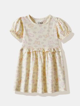 R&B - Off White Floral Puff Sleeves Dress