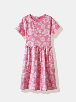R&B - Pink Floral Half Sleeves Dress