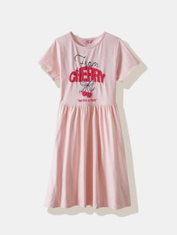 R&B - Pink Typography Half Sleeves Dress