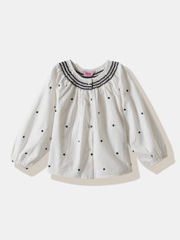 R&B - White Polka Dots Full Sleeves Top
