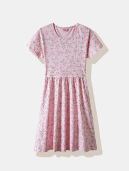 R&B - Pink Floral Half Sleeves Dress