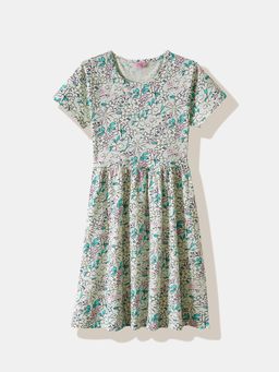 R&B - White Floral Half Sleeves Dress