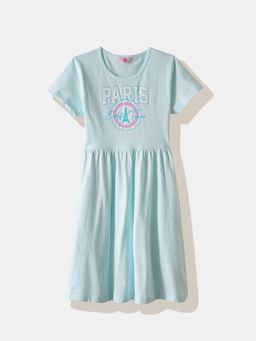 R&B - Blue Printed Half Sleeves Dress