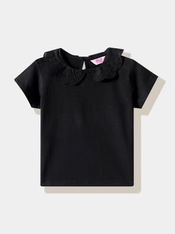 R&B - Black Embroidered Half Sleeves Top