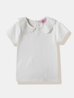 R&B - White Embroidered Half Sleeves Top