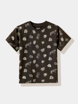 R&B - Olive Animal Print Half Sleeves T-Shirt