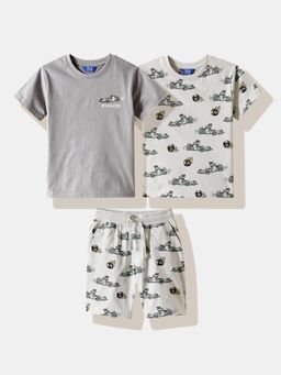 R&B - Grey Graphic Half Sleeves T-Shirt With Shorts