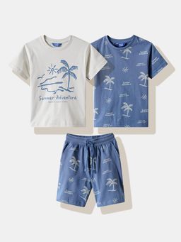 R&B - Blue Graphic Half Sleeves T-Shirt With Shorts