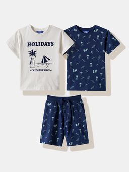 R&B - Navy Blue Graphic Half Sleeves T-Shirt With Shorts