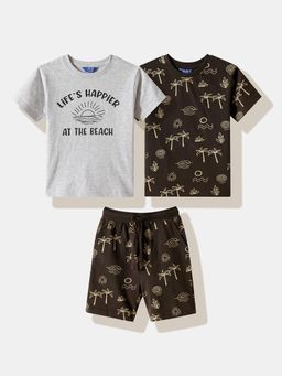 R&B - Grey Graphic Half Sleeves T-Shirt With Shorts