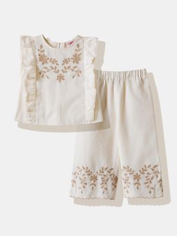 R&B - Beige Floral Ruffled Sleeves Top With Pant
