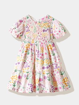 R&B - Multi-Color Floral Puff Sleeves Dress