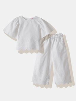 R&B - White Embroidered Flared Sleeves Top With Pant