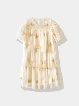 R&B - Beige Embroidered Half Sleeves Dress