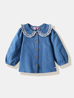 R&B - Blue Plain Puff Sleeves Top