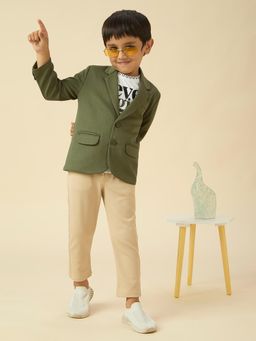 Kids Island - Green Printed Full Sleeves Blazer T-Shirt with Pant