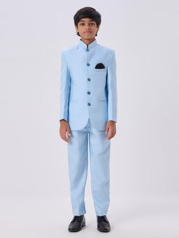 Kids Island - Blue Solid Full Sleeves Jodhpuri With Pant