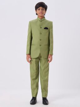 Kids Island - Green Solid Full Sleeves Jodhpuri With Pant