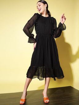 Trend Arrest - Black Frill Dobby Dress