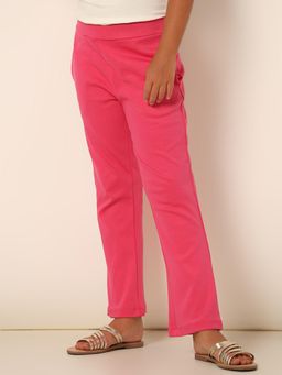 VERO MODA - Girl Solid Cotton Regular Straight Fit Mid Rise Pink Pant