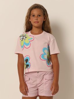 VERO MODA - Girl Sequins Polyester Blend Boxy Fit Regular Pink T-Shirt