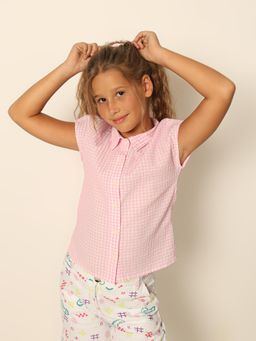VERO MODA - Short Sleeve Checkered Regular Fit Pink Shirt