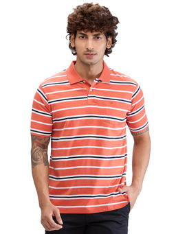 ColorPlus - Classic Fit Striped Medium Orange T-Shirt