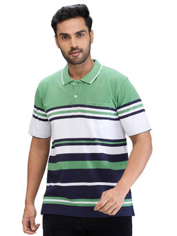 ColorPlus - Comfort Fit Striped Dark Green T-Shirt