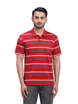 ColorPlus - Comfort Fit Striped Medium Red T-Shirt
