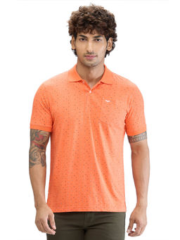 Park Avenue - Slim Fit Printed Medium Orange T-Shirt