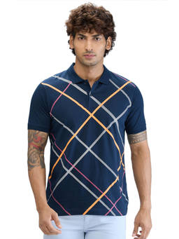 Park Avenue - Slim Fit Printed Dark Blue T-Shirt
