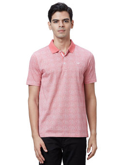 Park Avenue - Regular Fit Printed Medium Peach T-Shirt