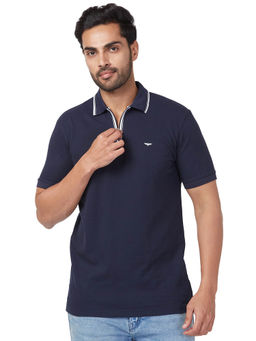 Park Avenue - Slim Fit Solid Dark Blue T-Shirt