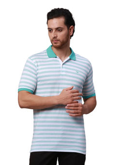 Park Avenue - Slim Fit Striped Medium Petrol T-Shirt