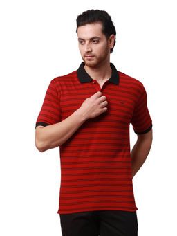 Park Avenue - Slim Fit Striped Dark Red T-Shirt