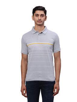 Park Avenue - Slim Fit Striped Medium Grey T-Shirt