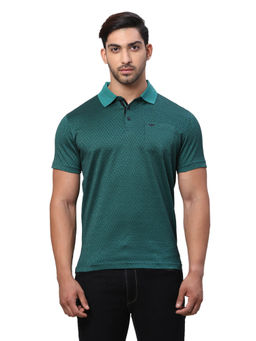 Park Avenue - Slim Fit Self Design Dark Green T-Shirt