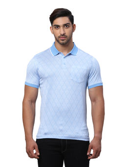 Park Avenue - Slim Fit Printed Medium Blue T-Shirt